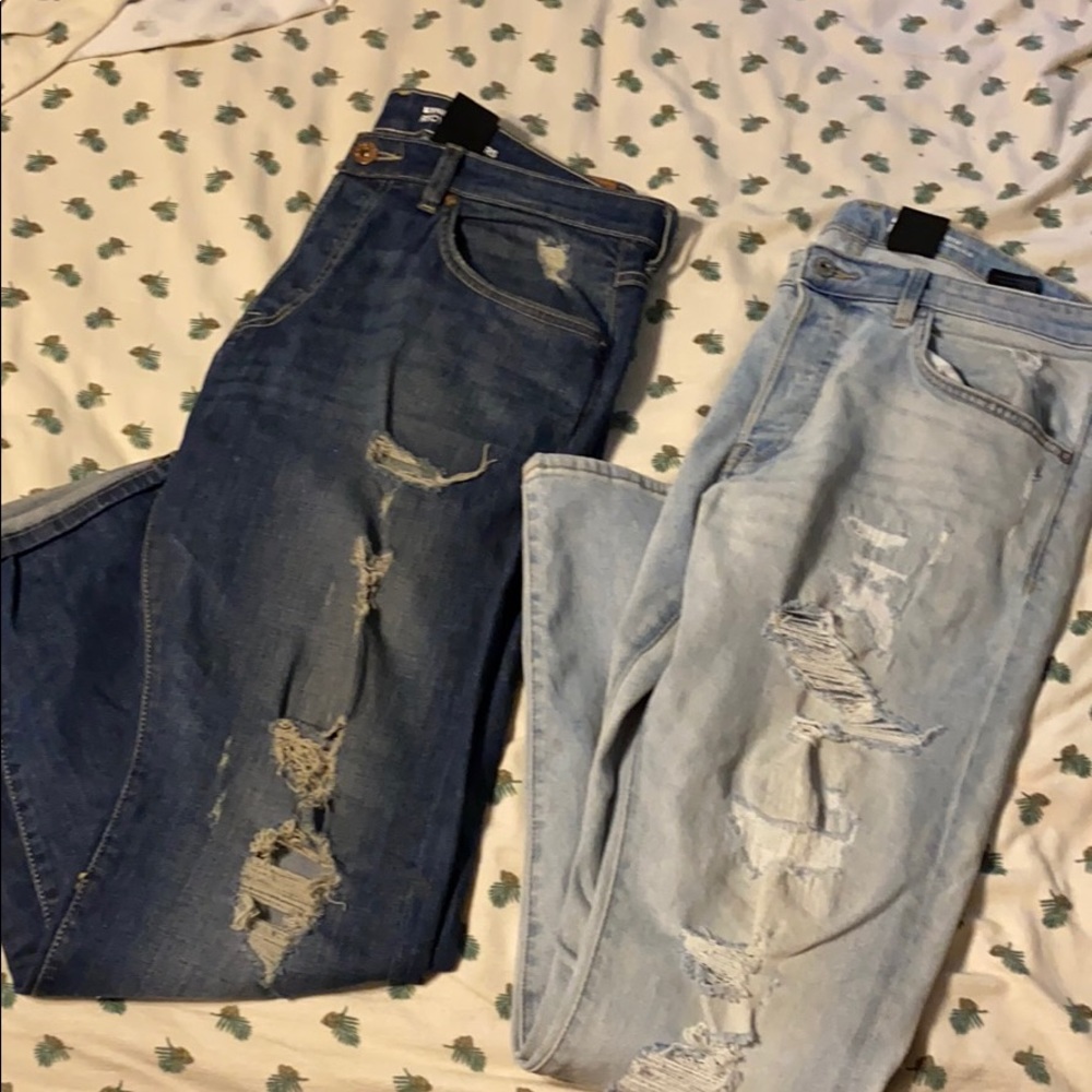 Distressed denim jeans